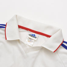 Load the image into the gallery viewer. ADIDAS アディダス サッカー日本代表レプリカユニフォーム 1999-2000シーズン 風モデル 翼モデル ホワイト 黄金世代 日の丸 Lサイズ 美品 中古 4a005954