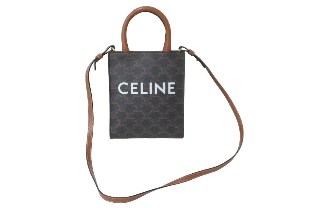 CELINE セリーヌ ショルダーバッグ ミニ バーティカル トリオンフ キャンバス 194372BZK.04LU ロゴプリント 美品 中古 59542