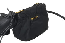 Load image into Gallery viewer, PRADA プラダ ミニ ショルダーバッグ サイドリボン ナイロン ブラック ゴールド金具 ロゴ BT0705 美品 中古 59625