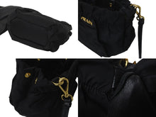 Load image into Gallery viewer, PRADA プラダ ミニ ショルダーバッグ サイドリボン ナイロン ブラック ゴールド金具 ロゴ BT0705 美品 中古 59625