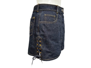 CHANEL Shorts Skirt Here Mark Denim Navy Cotton Size 40 P07818V05664 Good Condition Used 59736