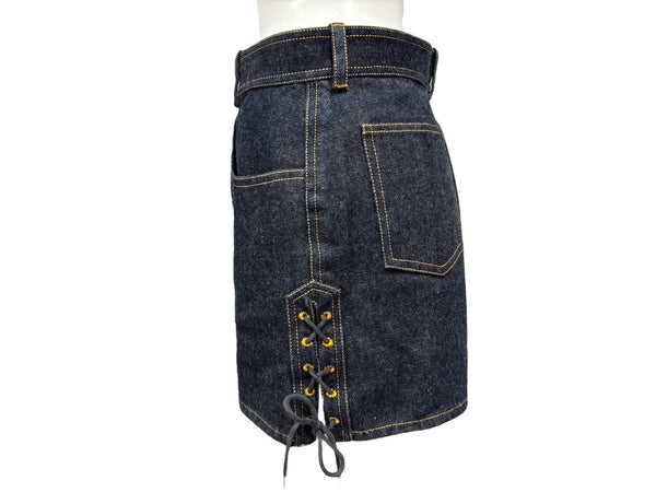 CHANEL Shorts Skirt Here Mark Denim Navy Cotton Size 40 P07818V05664 Good Condition Used 59736