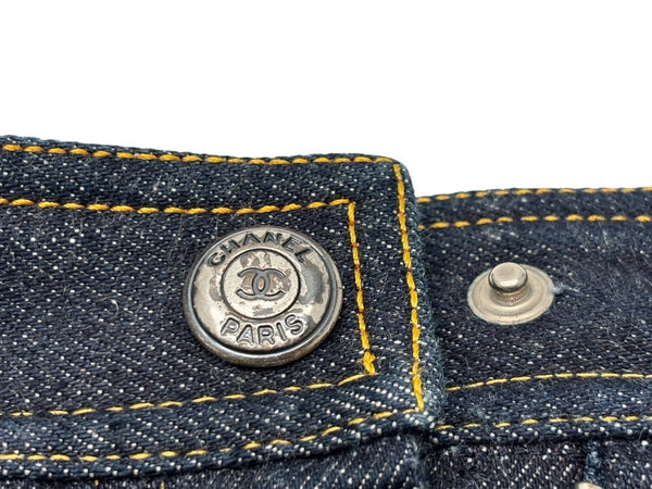 CHANEL Shorts Skirt Here Mark Denim Navy Cotton Size 40 P07818V05664 Good Condition Used 59736