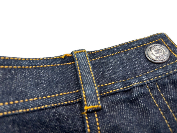CHANEL Shorts Skirt Here Mark Denim Navy Cotton Size 40 P07818V05664 Good Condition Used 59736