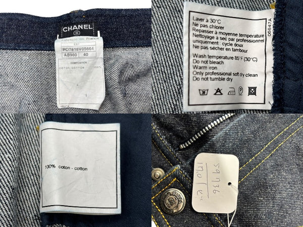 CHANEL Shorts Skirt Here Mark Denim Navy Cotton Size 40 P07818V05664 Good Condition Used 59736
