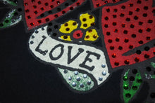 画像をギャラリービューアに読み込む, Ed Hardy エドハーディー 半袖Tシャツ サイズM タトゥーモチーフ ハート プリント ラインストーン ブラック 美品 中古 4b000598