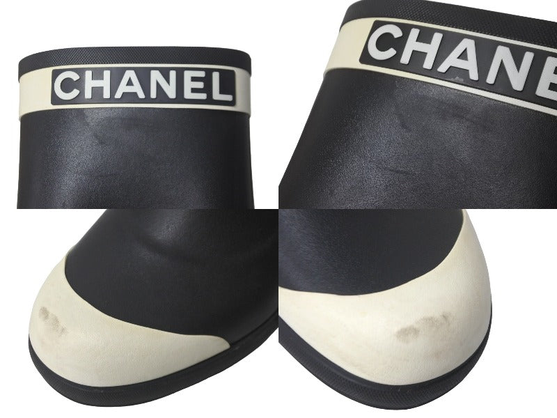 CHANEL シャネル レインブーツ ココマーク ロゴ バイカラー ブラック 