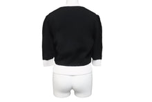 Load image into Gallery viewer, PRADA プラダ コットン クルーネック クロップド ニット ブラック ホワイト ロゴ P24I1R サイズ38 美品 中古 59816