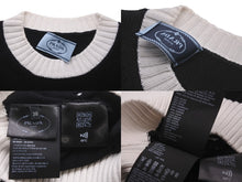 Load image into Gallery viewer, PRADA プラダ コットン クルーネック クロップド ニット ブラック ホワイト ロゴ P24I1R サイズ38 美品 中古 59816
