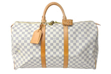画像をギャラリービューアに読み込む, LOUIS VUITTON ルイヴィトン ボストンバッグ キーポル50 ダミエアズール N41430 ホワイト 美品 中古 59856