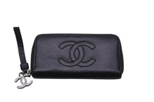 画像をギャラリービューアに読み込む, 極美品 CHANEL シャネル カードケース ココマーク ワイルドステッチ 10番台 レザー ブラック シルバー金具 中古 59879