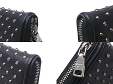 Load image into Gallery viewer, PRADA プラダ 長財布 ラウンドファスナー スタッズ ブラック レザー 1M0506 シルバー金具 美品 中古 59888