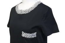 画像をギャラリービューアに読み込む, CHANEL シャネル 半袖Ｔシャツ P45633V28403 ココボタン 胸ポケット スリット コットン ツイード ブラック 34 美品 中古 59961