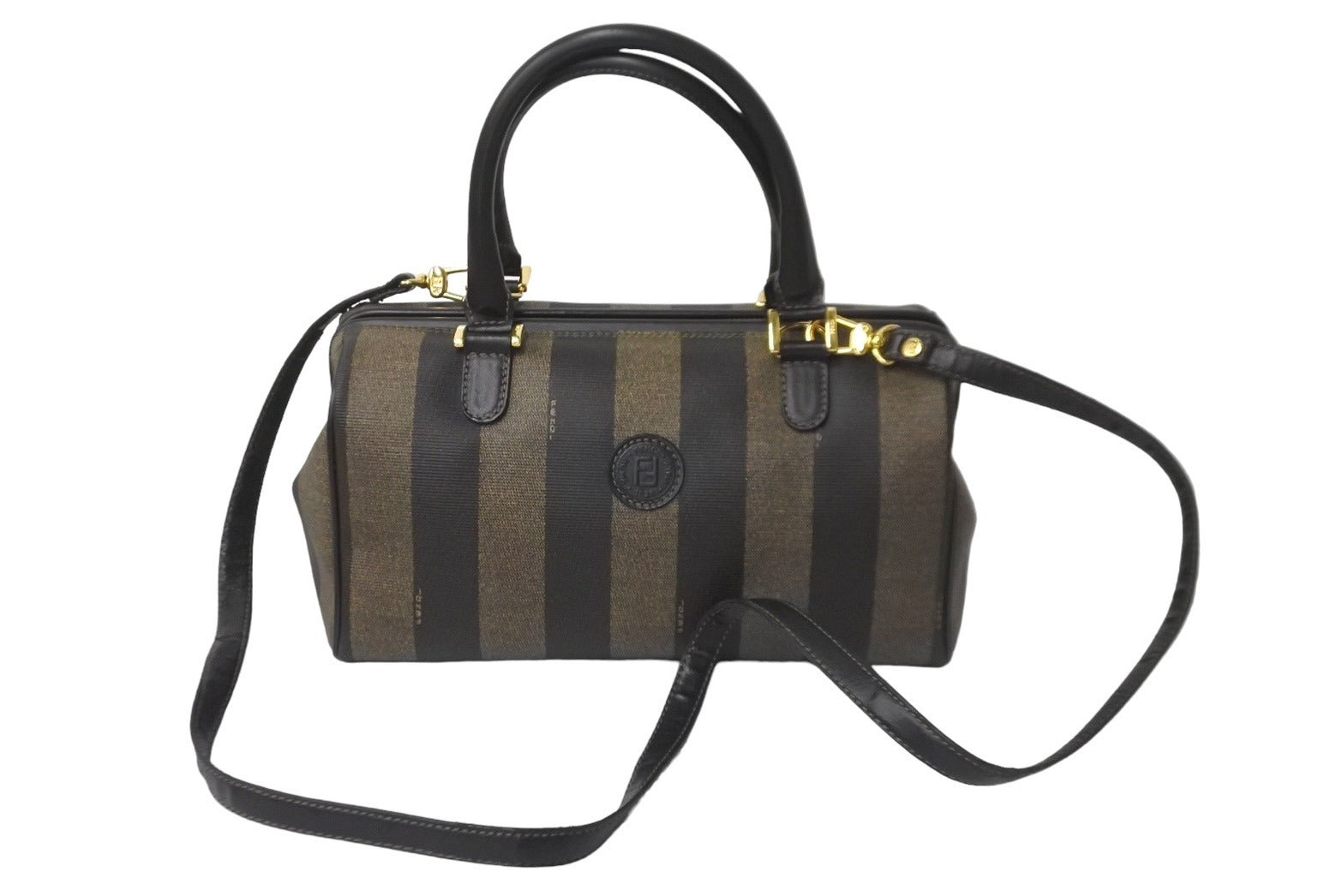 【美品】Fendi ネイビーグレー ストライプ ショルダーバッグ ペカン柄 美品】Fendi ネイビーグレー ストライプ ショルダーバッグ ペカン柄 美