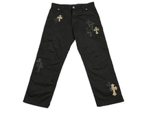 画像をギャラリービューアに読み込む, CHROME HEARTS クロムハーツ カーペンターロングパンツ ダブルニー ブラック クロスパッチ レオパード シルバー925 サイズ36 美品 中古 60041