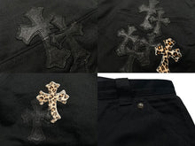 画像をギャラリービューアに読み込む, CHROME HEARTS クロムハーツ カーペンターロングパンツ ダブルニー ブラック クロスパッチ レオパード シルバー925 サイズ36 美品 中古 60041