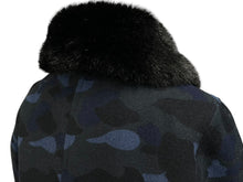 Load image into Gallery viewer, A BATHING APE アベイシングエイプ ファーコート カモ柄 ブルー ネイビー ファー取り外し可 サイズXS 1860-241-505 美品 中古 60178