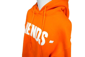 VLONE ヴィーローン パーカー フーディー FRIENDS-プリント 切りっぱなし コットン オレンジ ホワイト L 美品 中古 60181