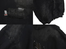 画像をギャラリービューアに読み込む, 新品同様 BALENCIAGA バレンシアガ キャンペーンロゴダメージ加工ジップアップフーディー サイズL ブラック 720424TNVK5 中古 60186