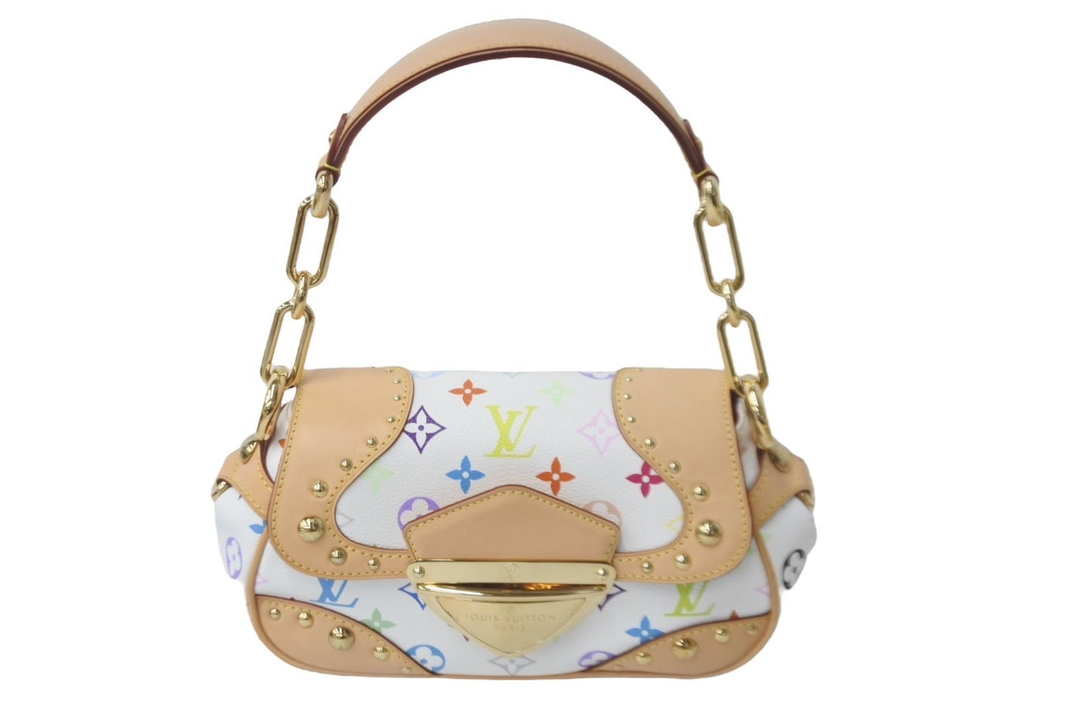 新品同様 LOUIS VUITTON ルイヴィトン ハンドバッグ マリリンPM モノグラム ホワイト マルチカラー M40127 ゴールド金具 中古  60237 – Casanova Vintage