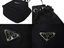 Load image into Gallery viewer, PRADA プラダ 巾着ポーチ トライアングルロゴ ナイロン ブラック シルバー金具 バッグ 小物入れ MV369 良品 中古 60354