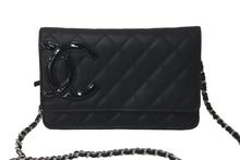 画像をギャラリービューアに読み込む, 極美品 CHANEL シャネル カンボンライン A46646 チェーンウォレット ショルダー 黒 黒 ブラック シルバー金具 中古 60386