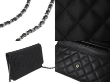 画像をギャラリービューアに読み込む, 極美品 CHANEL シャネル カンボンライン A46646 チェーンウォレット ショルダー 黒 黒 ブラック シルバー金具 中古 60386
