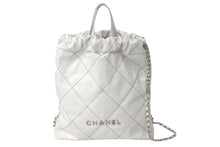 Load image into Gallery viewer, 新品同様 CHANEL シャネル 22 リュック バックパック AS3313レザー ホワイトシルバー金具 中古 60416