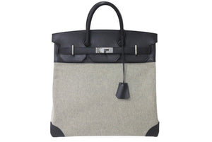 Very good condition HERMES Handbag Autacroix 40 Z engraved Black Toile Palladium hardware Used 60356