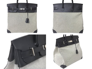 Very good condition HERMES Handbag Autacroix 40 Z engraved Black Toile Palladium hardware Used 60356