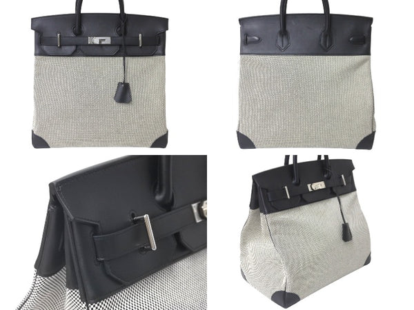 Very good condition HERMES Handbag Autacroix 40 Z engraved Black Toile Palladium hardware Used 60356