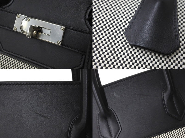 Very good condition HERMES Handbag Autacroix 40 Z engraved Black Toile Palladium hardware Used 60356