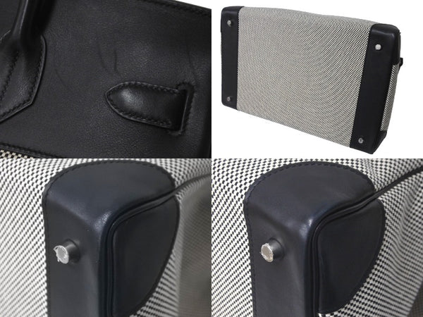 Very good condition HERMES Handbag Autacroix 40 Z engraved Black Toile Palladium hardware Used 60356