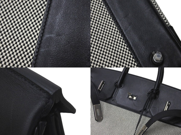 Very good condition HERMES Handbag Autacroix 40 Z engraved Black Toile Palladium hardware Used 60356