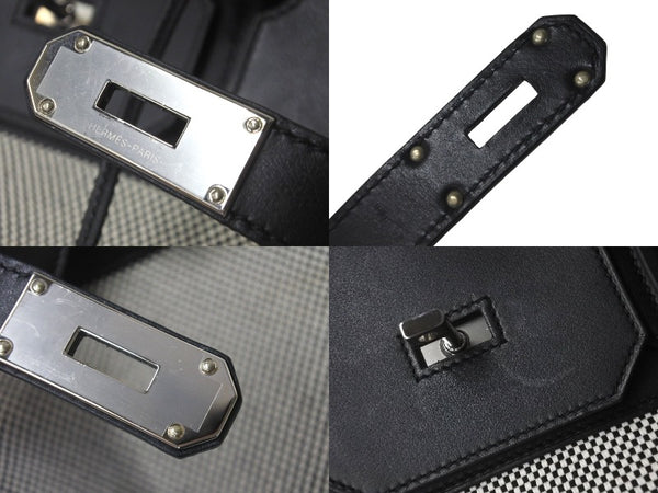 Very good condition HERMES Handbag Autacroix 40 Z engraved Black Toile Palladium hardware Used 60356