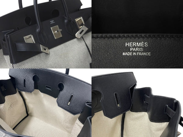 Very good condition HERMES Handbag Autacroix 40 Z engraved Black Toile Palladium hardware Used 60356