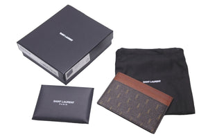 極美品 SAINT LAURENT サンローラン カードケース ロゴ 総柄 647148 カーフ ブラウン 中古 60549