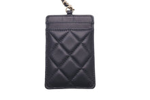 画像をギャラリービューアに読み込む, 極美品 CHANEL シャネル カードケース マトラッセ チェーンストラップ ラムスキン A01745 ブラック ゴールド金具 中古 4b007999