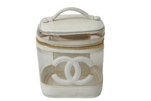 画像をギャラリービューアに読み込む, CHANEL シャネル ハンドバッグ ココマーク バニティ 3番台 レザー ビニール ホワイト クリア ゴールド金具 良品 中古 60614