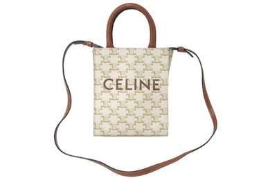 CELINE セリーヌ 2WAYショルダーバッグ ミニバーティカルカバ トリオンフ 194372BZK.04LU ホワイト ゴールド金具 良品 中古 60615