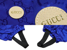 Load image into Gallery viewer, GUCCI グッチ トラックパンツ GG総柄 ゲートル付き サイズ44 ロゴパッチ ブルー ナイロン レザー 631881 Z8AK7 美品 中古 60648