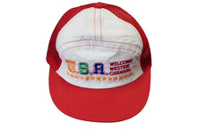 Load image into Gallery viewer, U.S.A WELCOME WESTEM CARNIVAL メッシュ キャップ レッド 帽子 刺繍 ホワイト ナイロン 54CM 美品 中古 60739