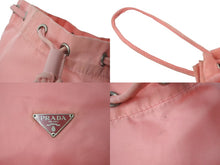 Load image into Gallery viewer, PRADA プラダ ポーチ ポシェット 巾着 トライアングルロゴ ナイロン ピンク シルバー金具 良品 中古 60812