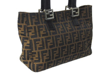 画像をギャラリービューアに読み込む, FENDI フェンディ ズッカ柄 ハンドバッグ ブラウン 総柄 ロゴ 手持ち 鞄 キャンバス レザー 美品 中古 60832