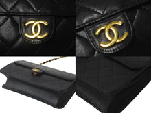 画像をギャラリービューアに読み込む, CHANEL シャネル マトラッセ チェーンショルダーバッグ ココマーク 5番台 プッシュロック ブラック ラムスキン ゴールド金具 美品 中古 60963