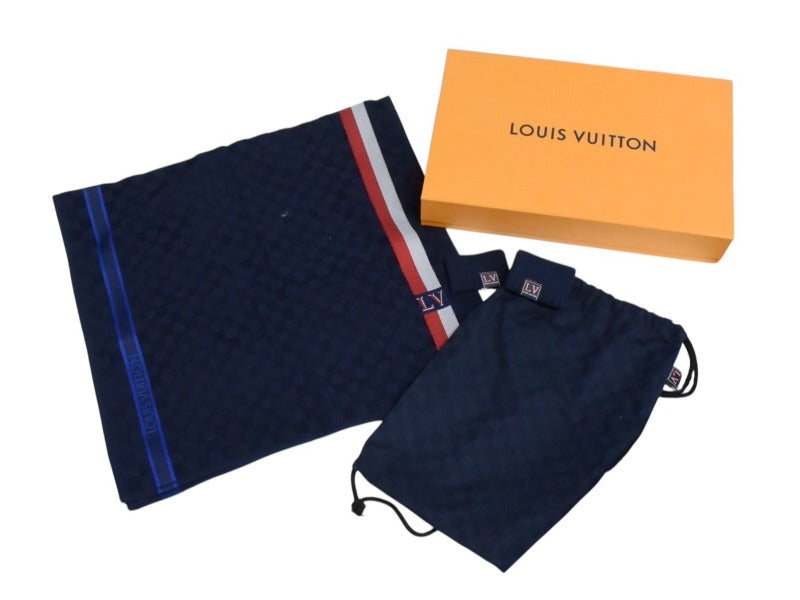 極美品 LOUIS VUITTON ルイヴィトン ダミエ ジムセット タオル ナップサック リストバンド ネイビー M78544 中古 61054