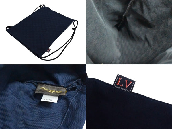極美品 LOUIS VUITTON ルイヴィトン ダミエ ジムセット タオル ナップサック リストバンド ネイビー M78544 中古 61054