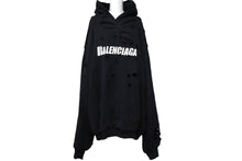 Load image into Gallery viewer, BALENCIAGA バレンシアガ デストロイ フーディー パーカー ダメージ ブラック コットン サイズM 659403 美品 中古 61067