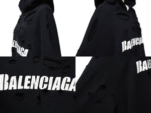 BALENCIAGA バレンシアガ デストロイ フーディー パーカー ダメージ ブラック コットン サイズM 659403 美品 中古 61067