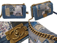 画像をギャラリービューアに読み込む, 極美品 CHANEL シャネル ボーイシャネル チェーンショルダーバッグ 20番台 デニムパッチワーク インディゴ ゴールド金具 中古 61081